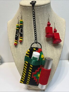 Gift Set African Print Lipstick Balm holder Necklace Pouch Purse Charm Earrings